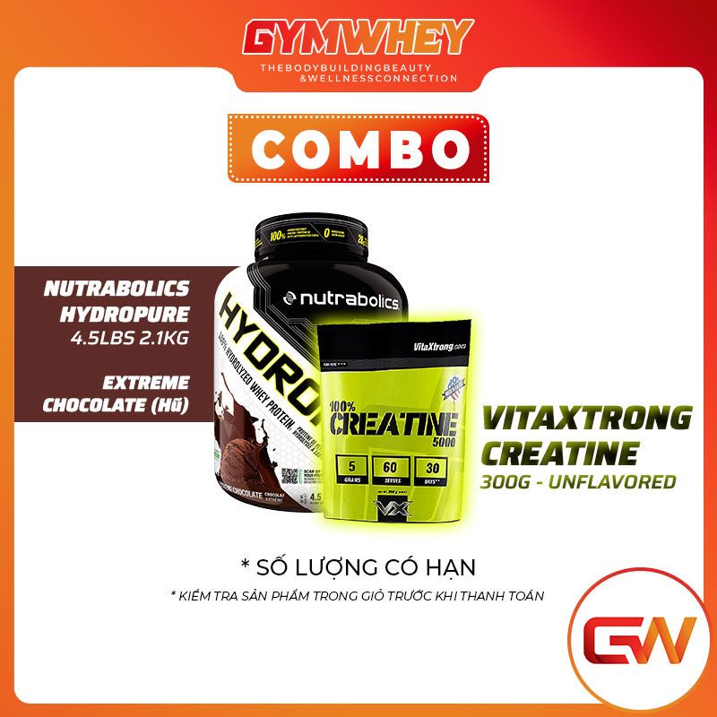  COMBO VITAXTRONG CREATINE 300GRAM UNFLAVORED + NUTRABOLICS HYDROPURE 4.5LBS 2.1KG EXTREME CHOCOLATE 