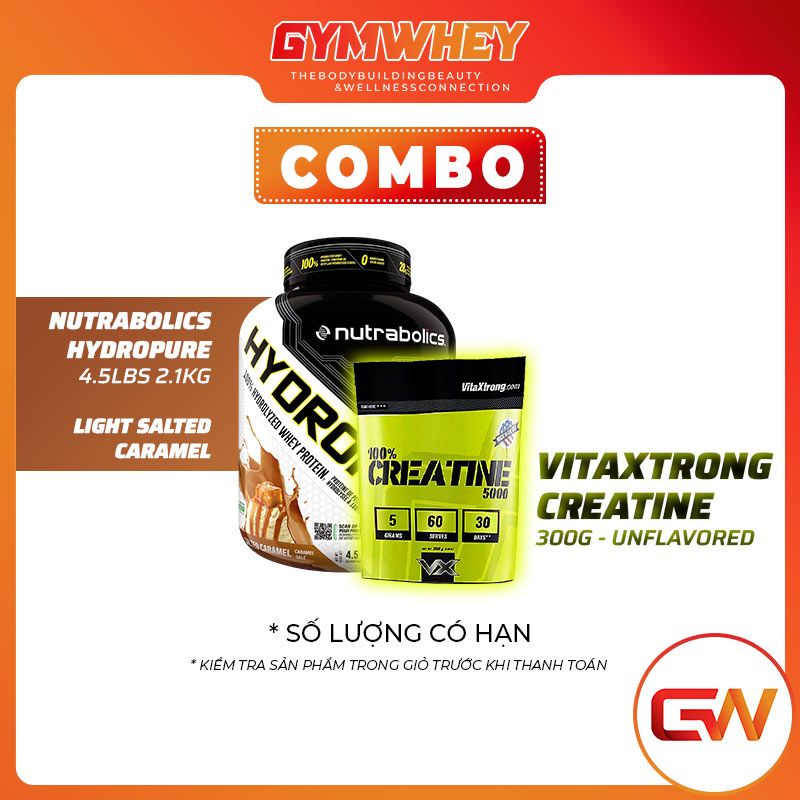  COMBO VITAXTRONG CREATINE 300GRAM UNFLAVORED + NUTRABOLICS HYDROPURE 4.5LBS 2.1KG LIGHT SALTED CARAMEL 