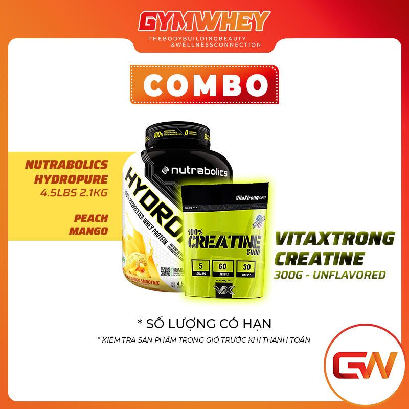  COMBO VITAXTRONG CREATINE 300GRAM UNFLAVORED + NUTRABOLICS HYDROPURE 4.5LBS 2.1KG PEACH MANGO 