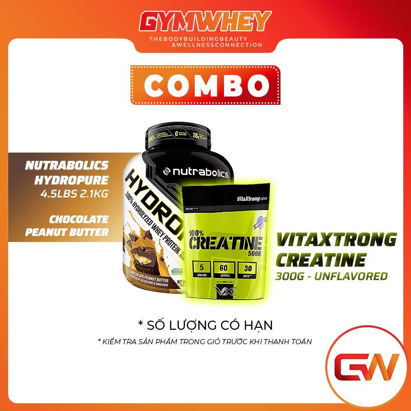  COMBO VITAXTRONG CREATINE 300GRAM UNFLAVORED + NUTRABOLICS HYDROPURE 4.5LBS 2.1KG CHOCOLATE PEANUT BUTTER 