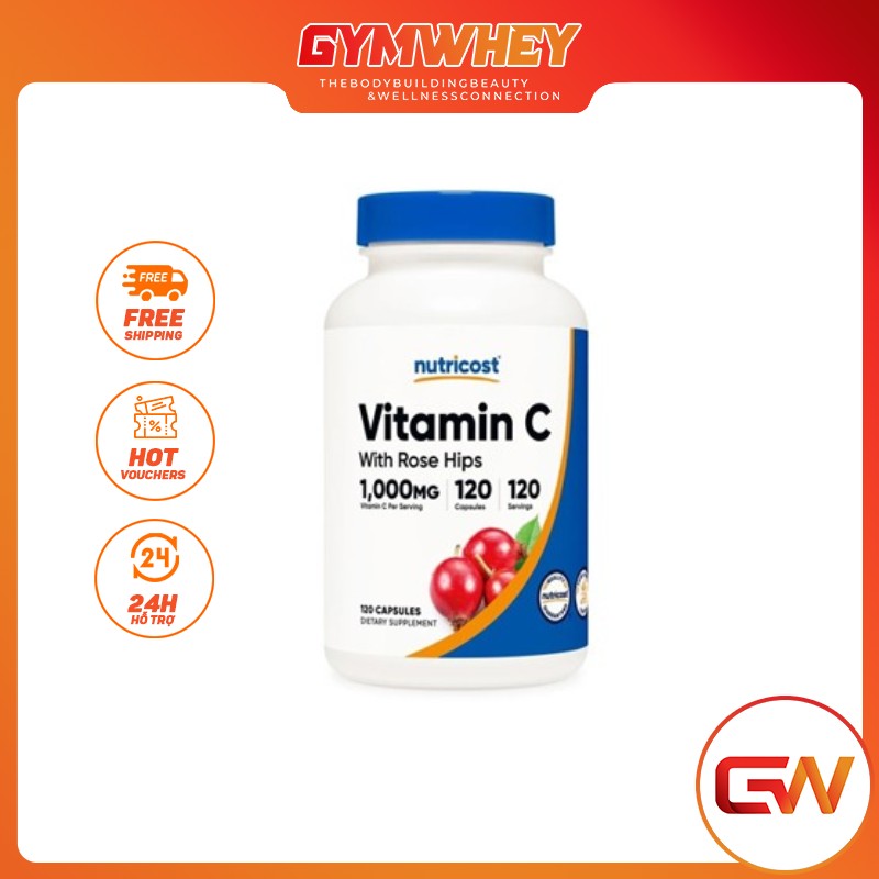  NUTRICOST VITAMIN C WITH ROSE HIPS 1000MG 120 VIÊN NHỘNG 