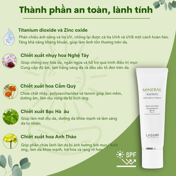 Combo Kem chống nắng vật lý + Tẩy trang Lagumi chiết xuất nhụy hoa nghệ tây
