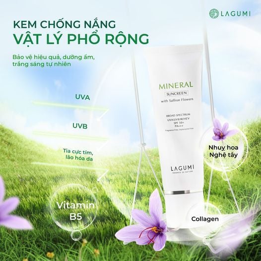 Set sỉ 5 Kem chống nắng vật lý Lagumi chiết xuất nhụy hoa nghệ tây 50ml