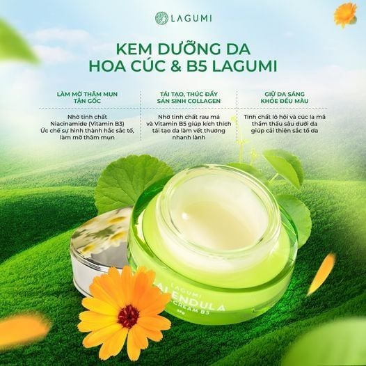 Combo Cấp ẩm và bảo vệ da 2 món Kem dưỡng B5 và Kem chống nắng nhụy hoa nghệ tây Lagumi