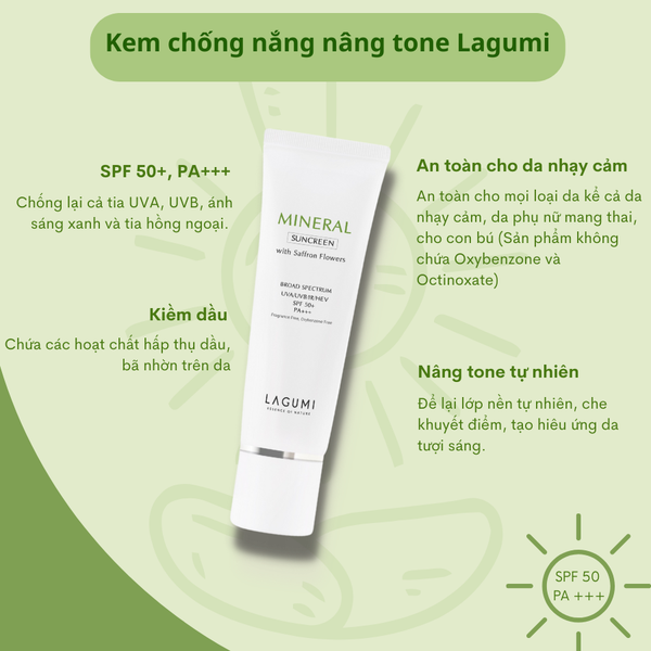 Combo Kem chống nắng vật lý + Tẩy trang Lagumi chiết xuất nhụy hoa nghệ tây