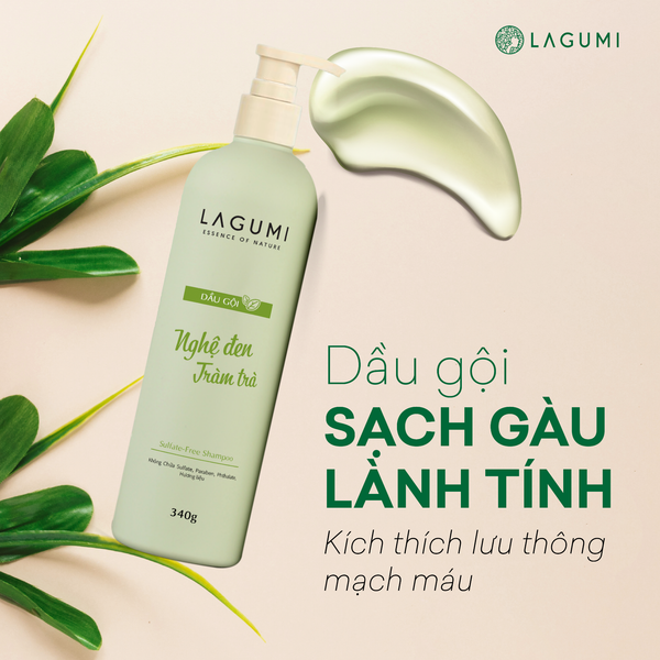Dầu gội thảo dược không Sillicon chiết xuất Nghệ đen - Tràm trà Lagumi 340g