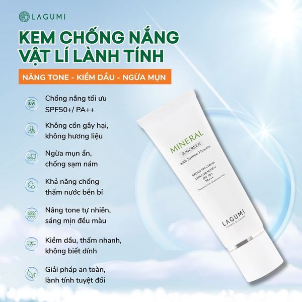 Combo Cấp ẩm và bảo vệ da 2 món Kem dưỡng B5 và Kem chống nắng nhụy hoa nghệ tây Lagumi