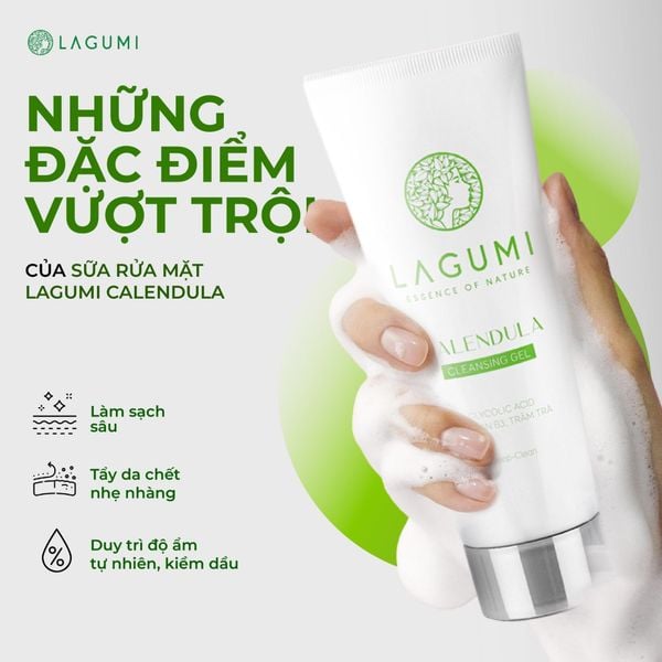 Sữa rửa mặt AHA LAGUMI sạch sâu, giảm viêm, ngừa mụn chiết xuất artiso, tràm trà an toàn lành tính 100ml