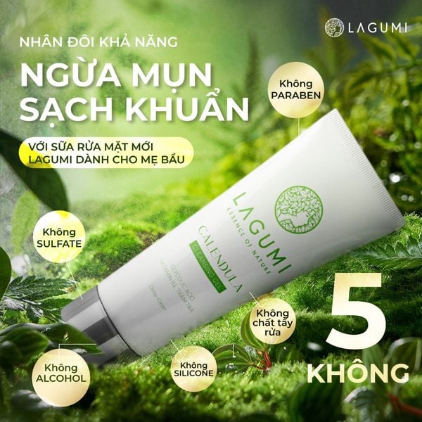 Sữa rửa mặt AHA LAGUMI sạch sâu, giảm viêm, ngừa mụn chiết xuất artiso, tràm trà an toàn lành tính 100ml