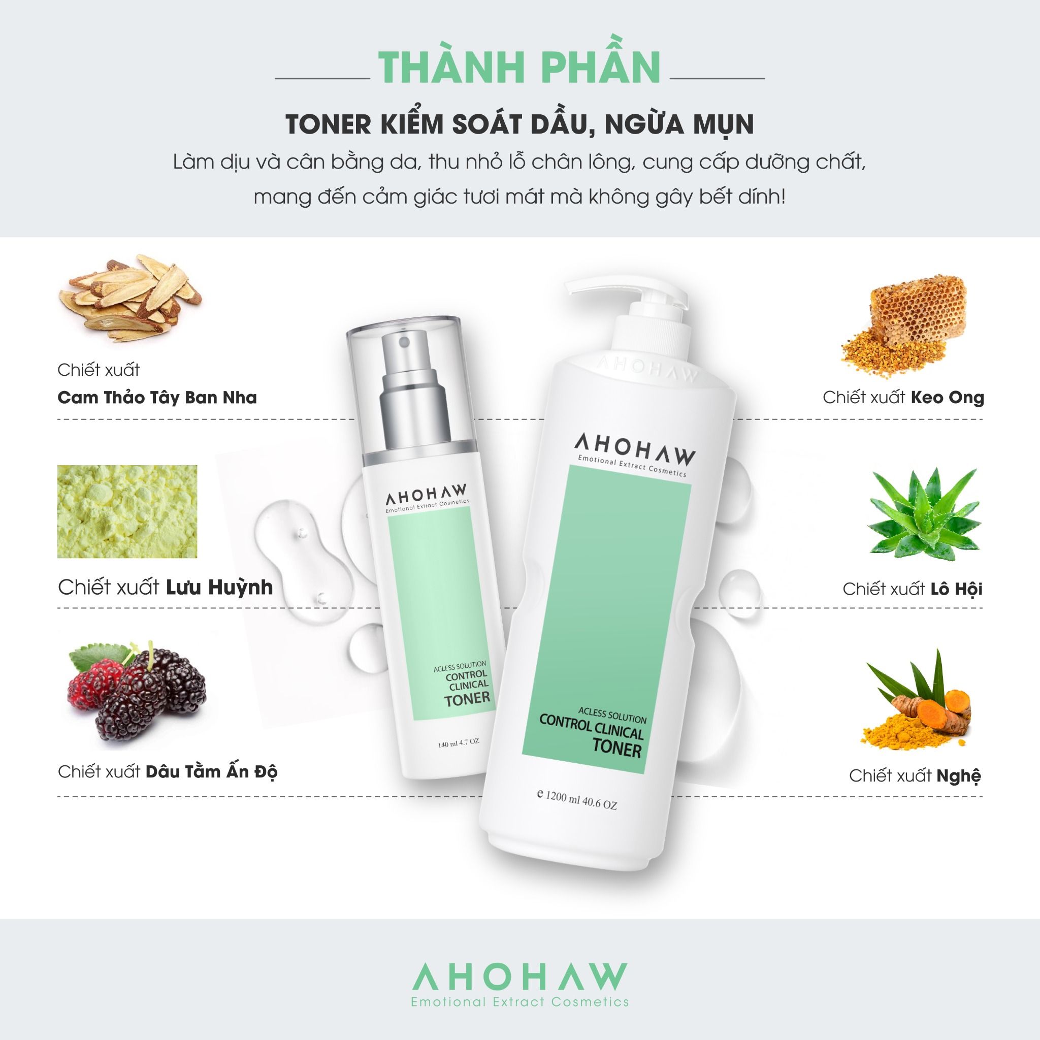  Toner Kiểm Soát Dầu Ahohwa Control Clinical Toner (140ml/1000ml) 