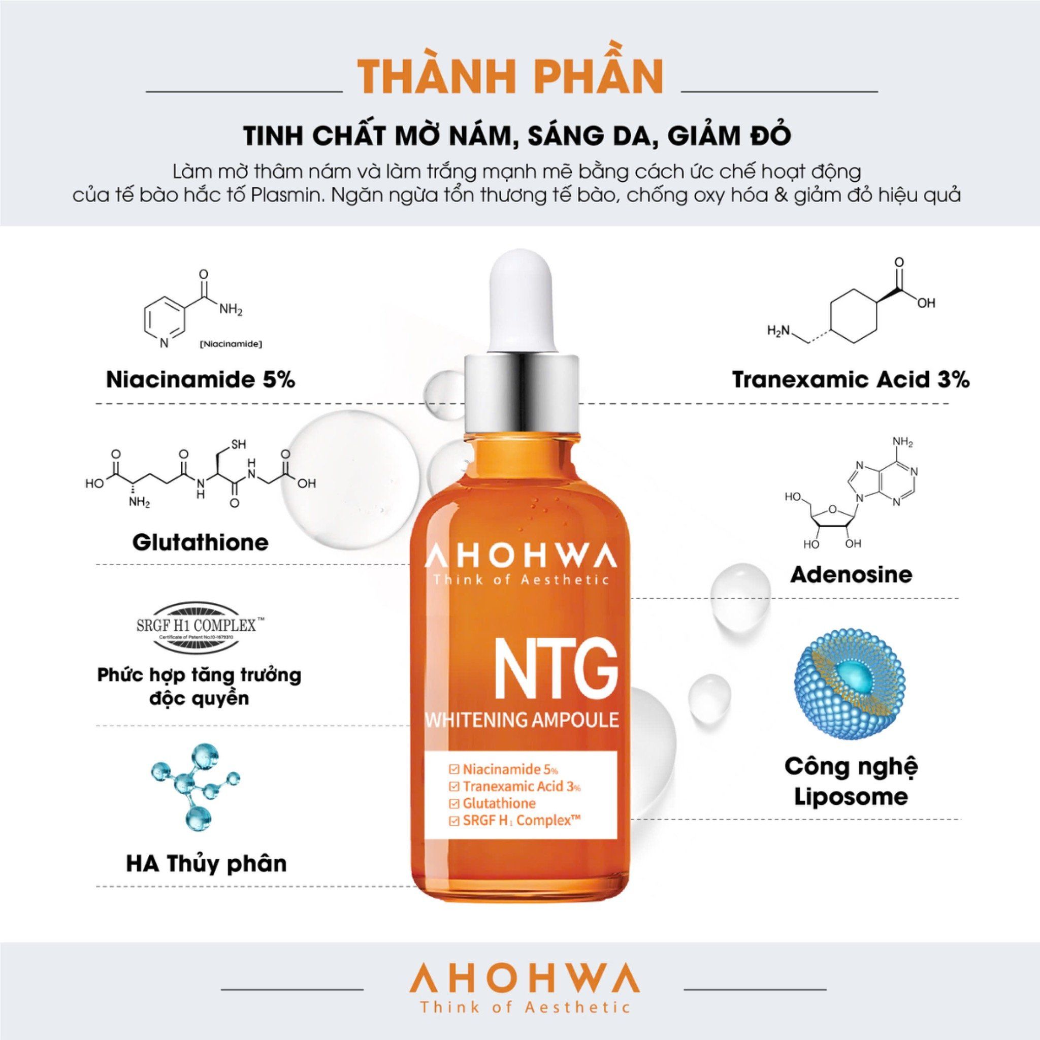  Tinh chất dưỡng trắng, giảm nám Ampoule NTG Tranexamic 3% (50ml) 
