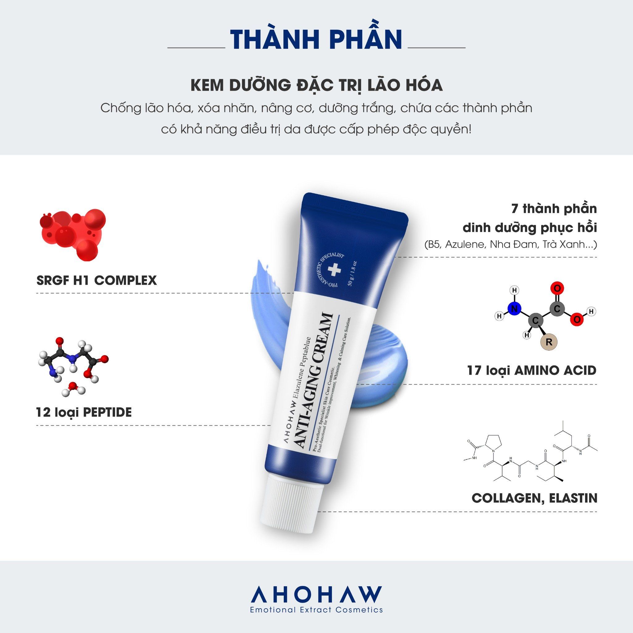  Kem Dưỡng Chống Lão Hóa Ahohwa Elazulene Peptablue Anti - Aging Cream ( 50g ) 
