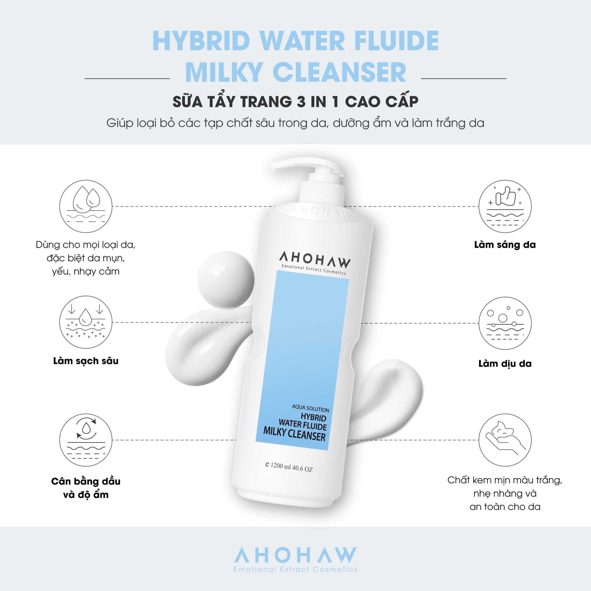  Sữa Tẩy Trang Ahohwa Hybrid Water Fluide Milky Cleanser 