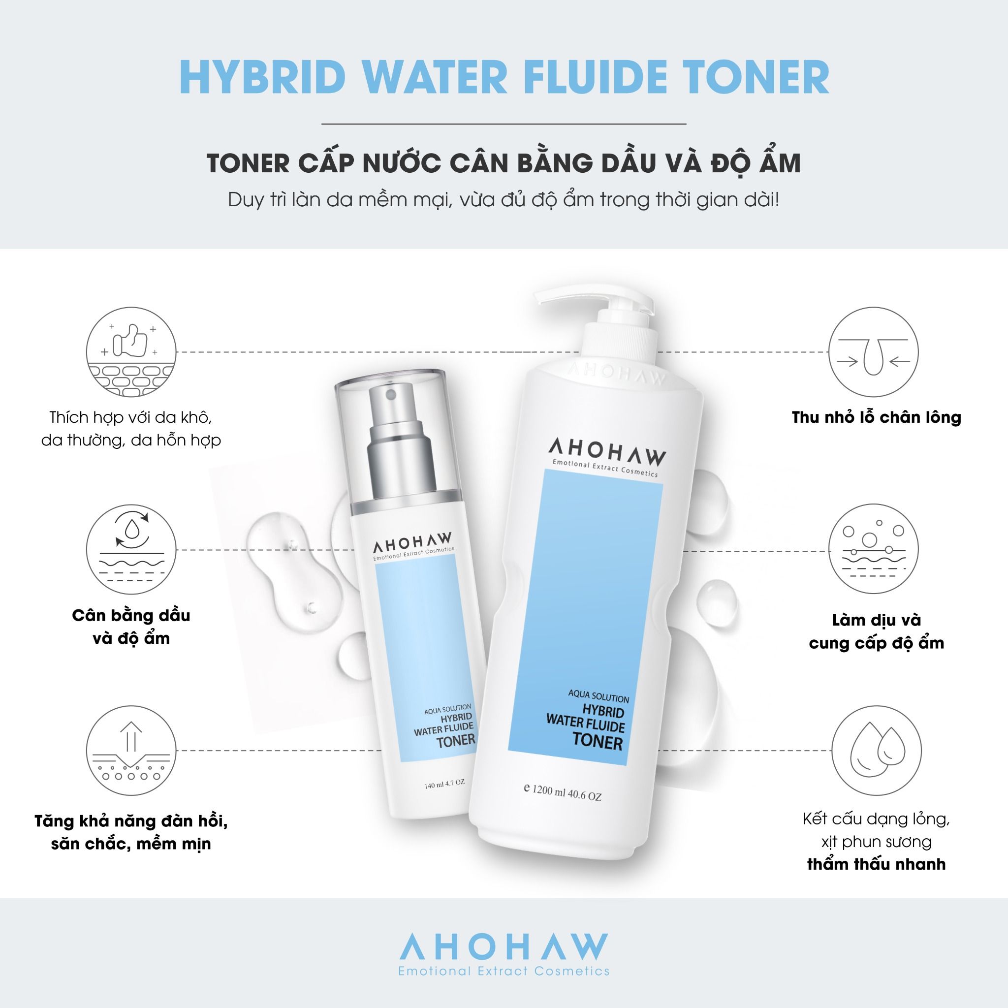  Toner Cấp Nước Ahohwa Hybrid Water Fluide Toner (140ml/1000ml) 