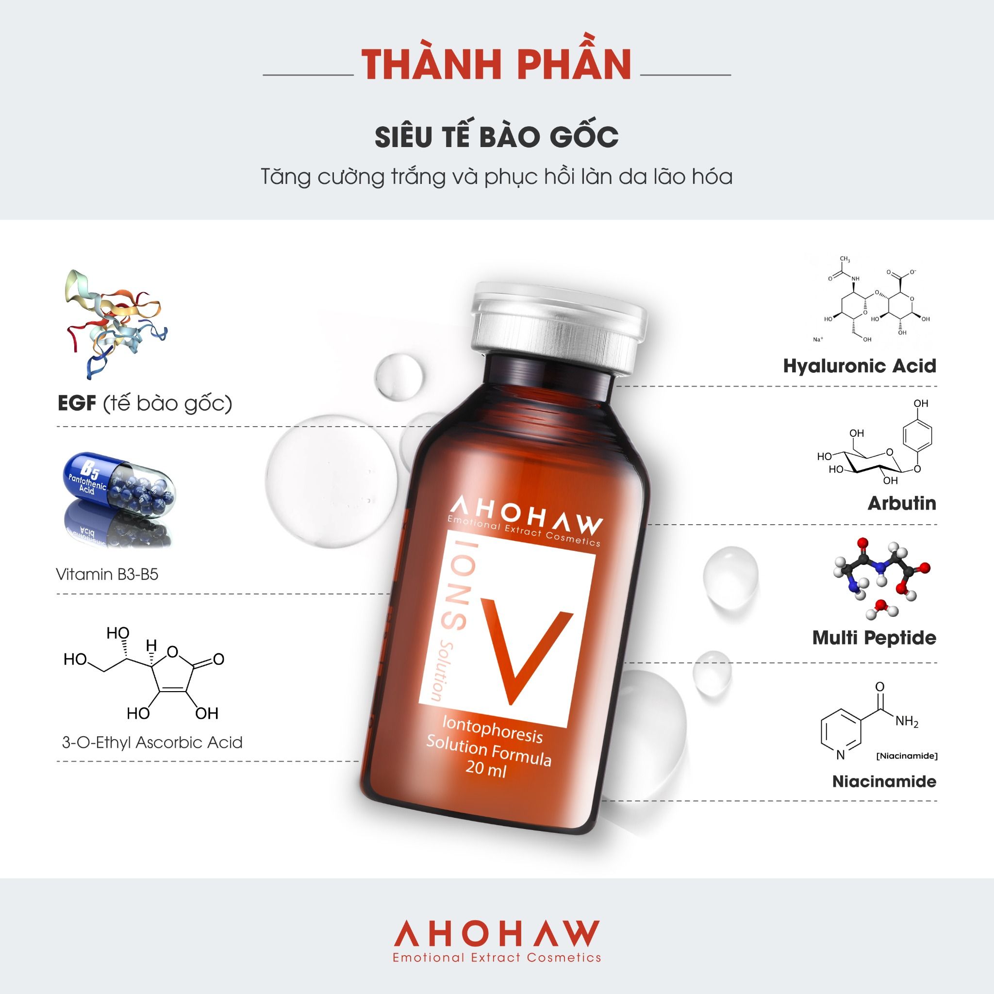  Tế bào gốc dưỡng trắng và phục hồi da chuyên sâu Ahohwa Ions V Solution (Hộp 20 chai) 