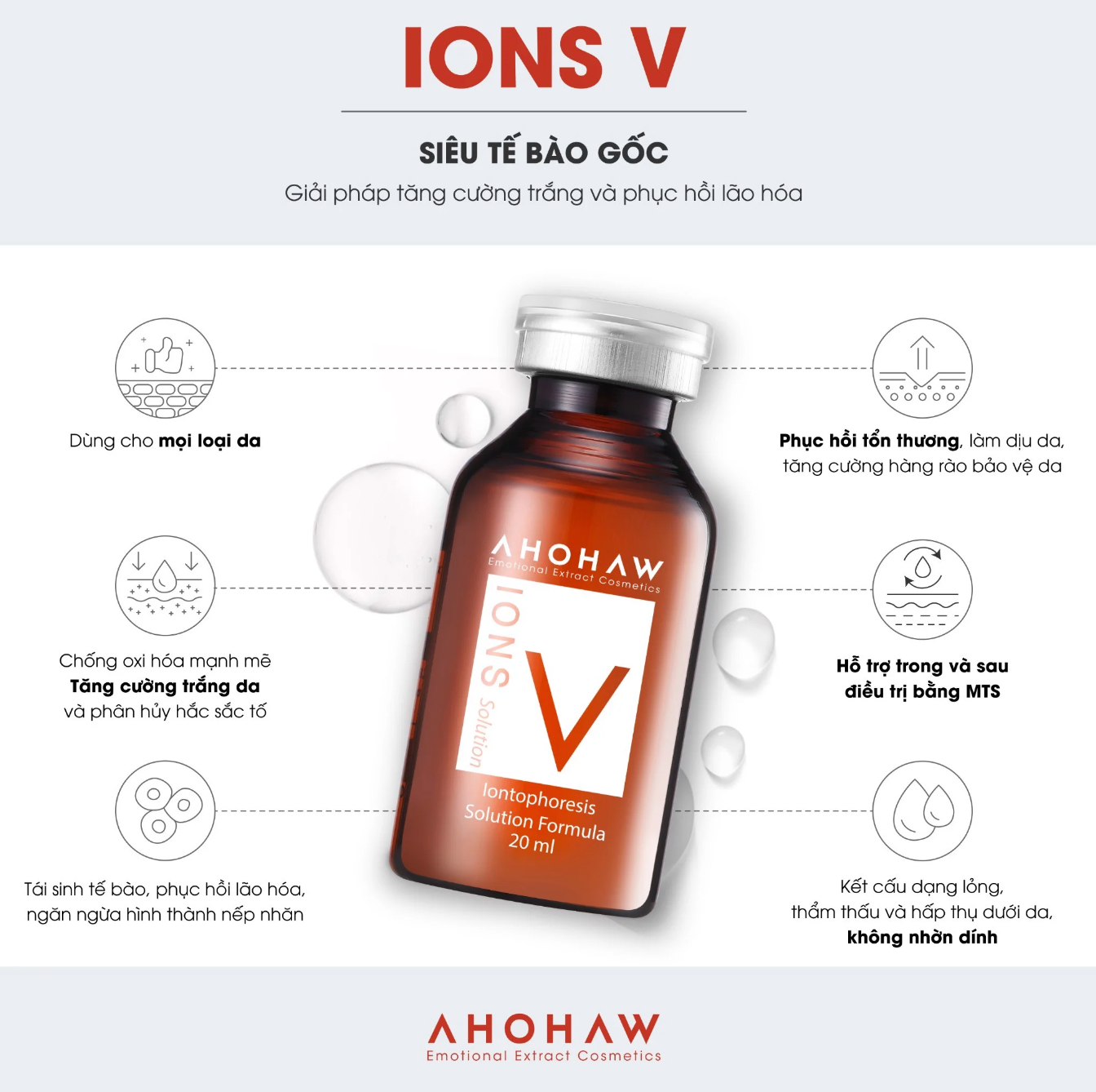  Tế bào gốc dưỡng trắng và phục hồi da chuyên sâu Ahohwa Ions V Solution (Hộp 20 chai) 