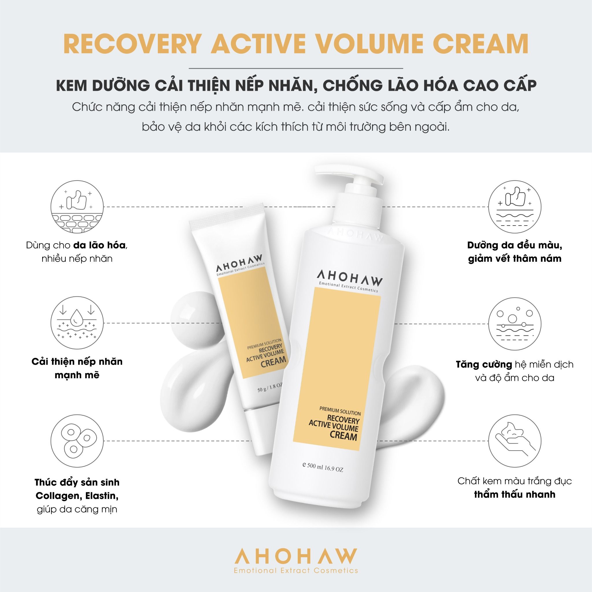  Kem Dưỡng Chống Lão Hóa Ahohwa Recovery Active Volume Cream (50g/500g) 