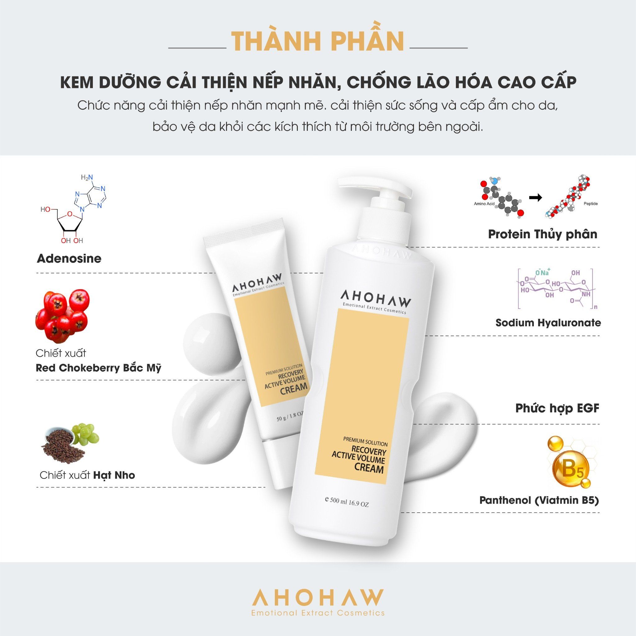  Kem Dưỡng Chống Lão Hóa Ahohwa Recovery Active Volume Cream (50g/500g) 