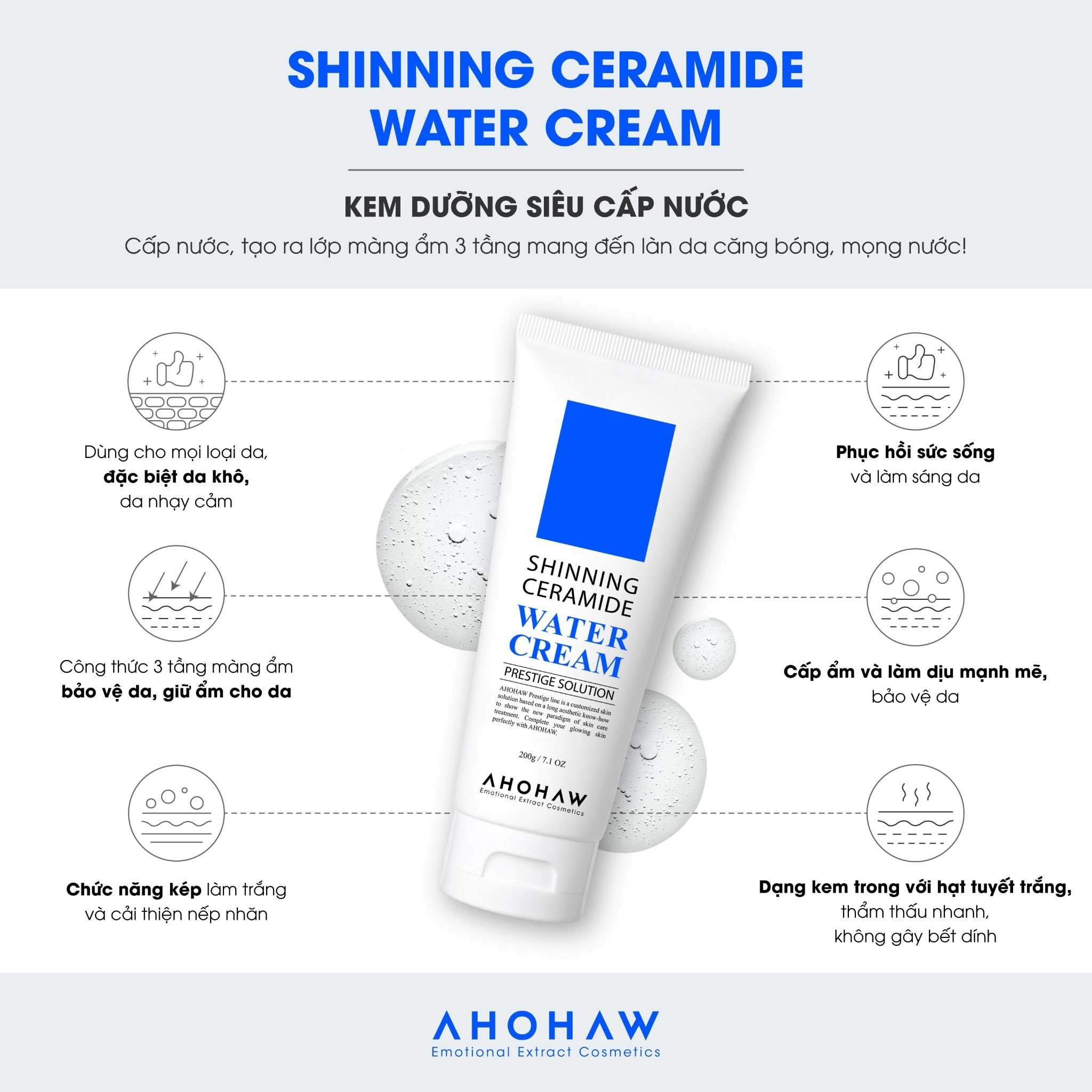  Kem Dưỡng Cấp Nước, Căng Bóng Ahohwa Shinning Ceraminde Water Cream (80g/200g) 