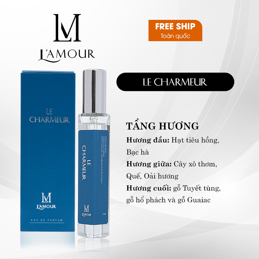  Tinh dầu nước hoa L'AMOUR Le Charmeur Man với hương thơm tự do, phóng khoáng đậm chất nam tính- 10ML 