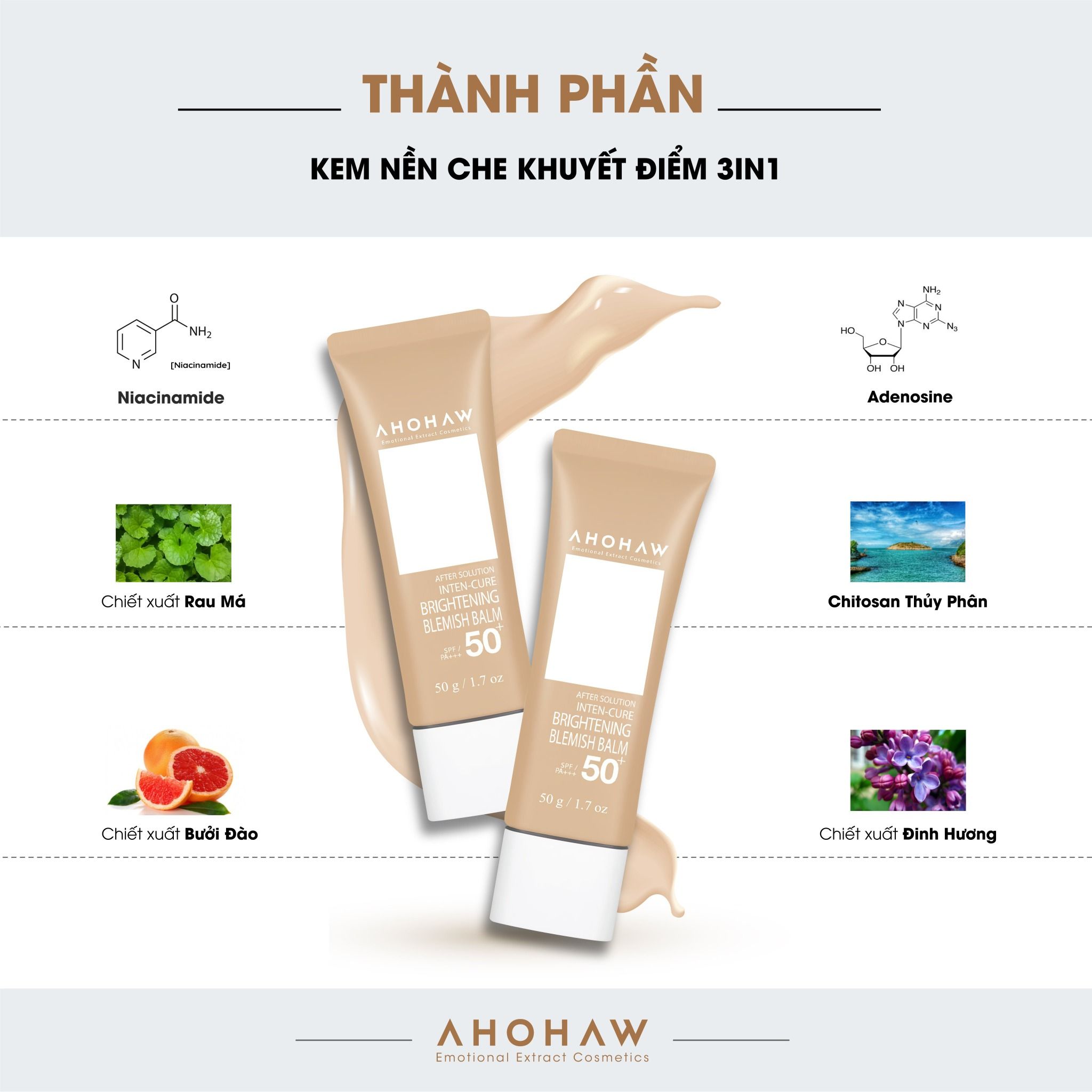  Kem nền Ahohwa Brightening Blemish Balm SPF 50 PA+++ (50gr) 