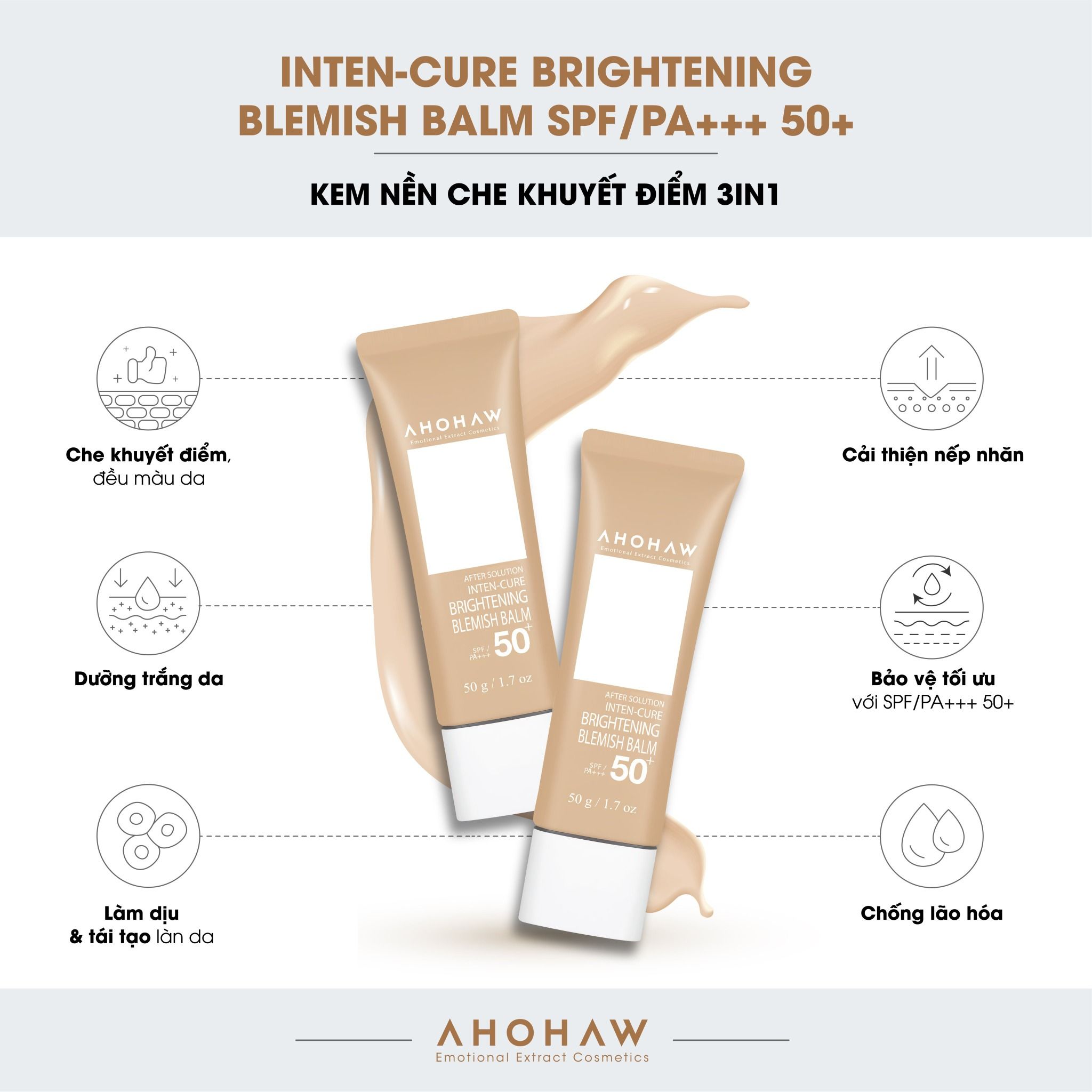  Kem nền Ahohwa Brightening Blemish Balm SPF 50 PA+++ (50gr) 