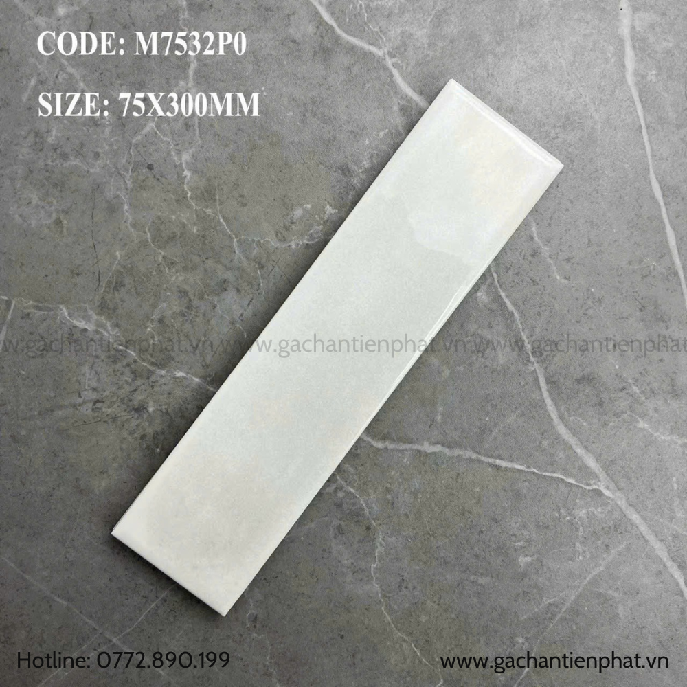  Gạch thẻ trắng Trung Quốc 75x300 M7532P0 bề mặt gợn sóng 