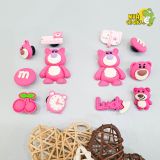 Jibbitz charm sticker đá hình gấu dâu hồng, gấu lotso gắn trang trí dép sục cross 