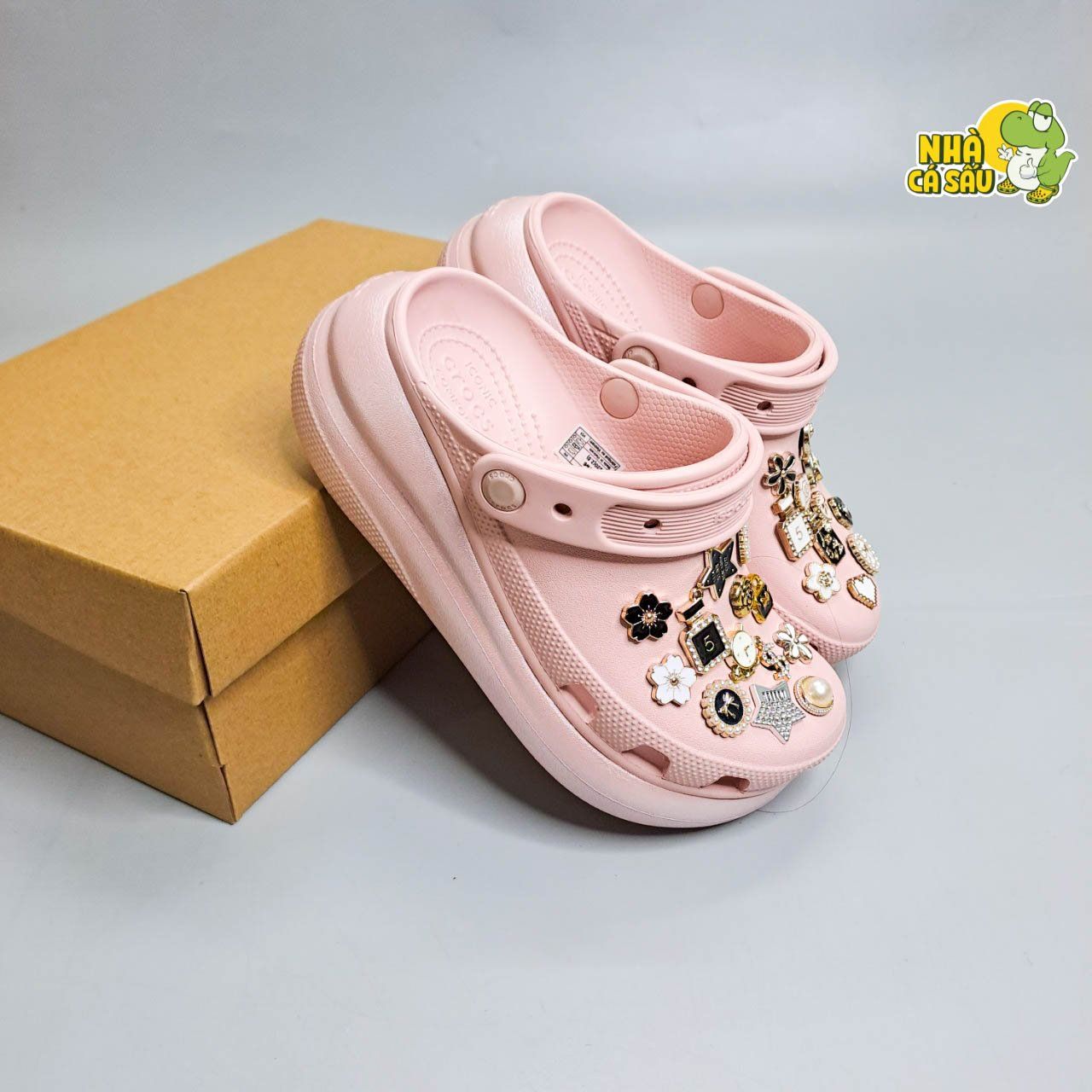  Dép sục cross crush 6 phân hồng nhũ cho nữ 