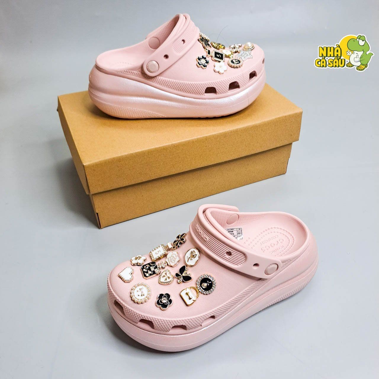  Dép sục cross crush 6 phân hồng nhũ cho nữ 