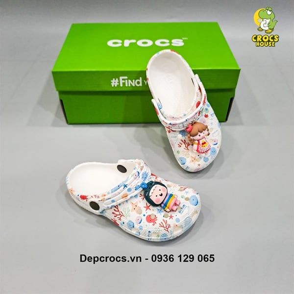  Dép sục cross classic họa tiết trẻ em chính hãng 