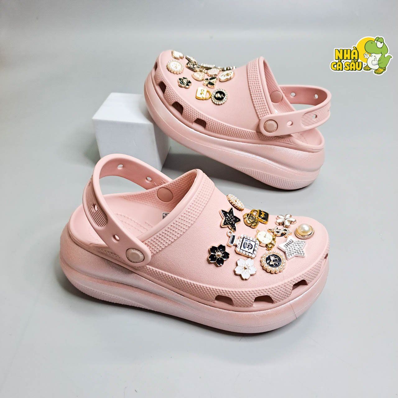  Dép sục cross crush 6 phân hồng nhũ cho nữ 