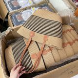  Túi mũ cói đi biển phối đai da 