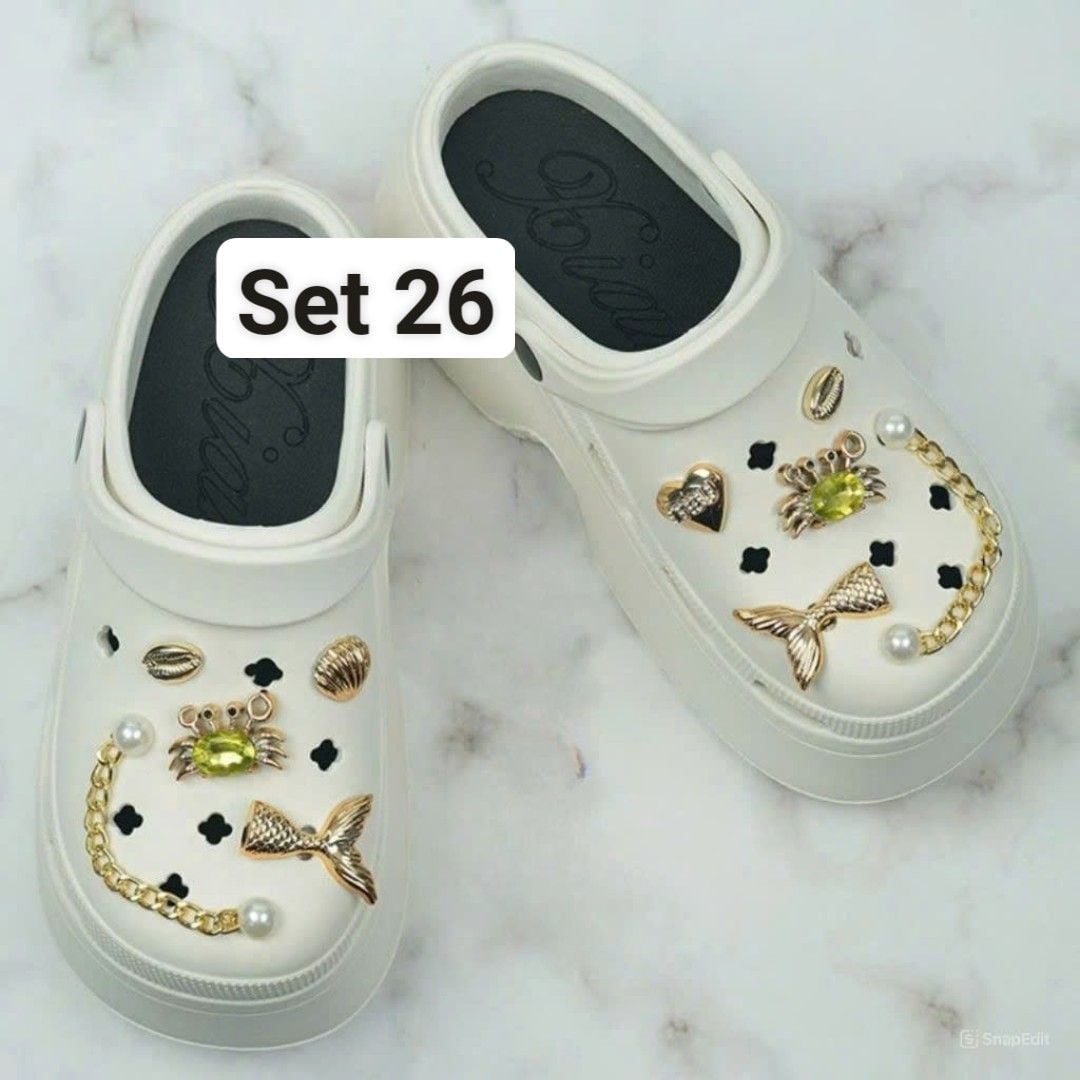  Set Jibbitz charms dây xích giả kim gắn trang trí dép Dinas 