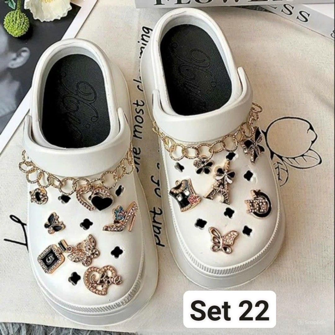  Set Jibbitz charms dây xích giả kim gắn trang trí dép Dinas 