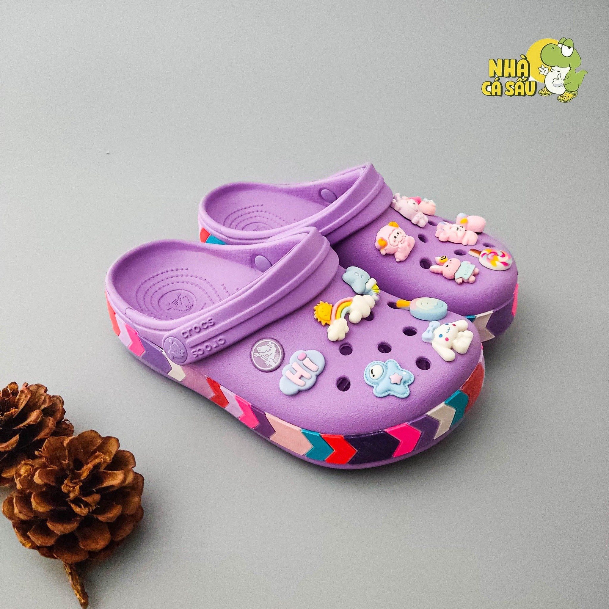  Dép Dinas band chevron beaded viền mũi tên màu tím trẻ em 