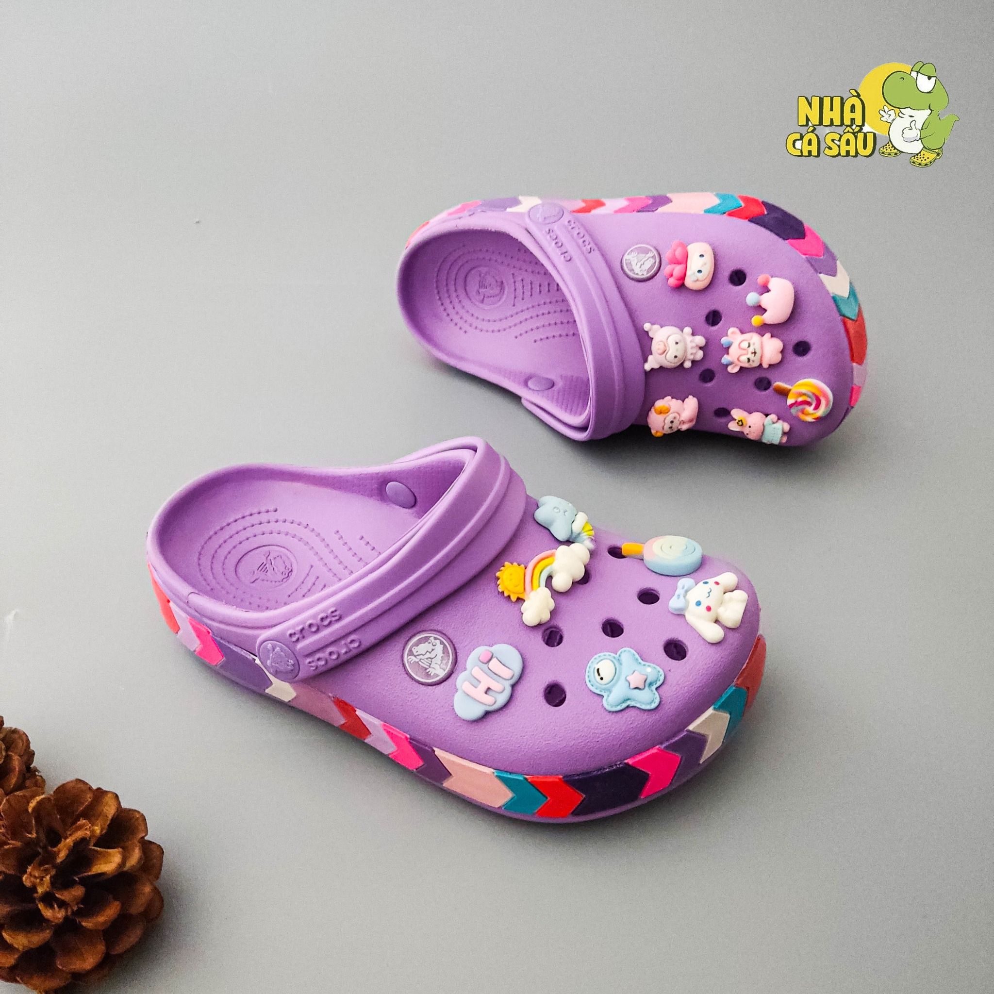  Dép Dinas band chevron beaded viền mũi tên màu tím trẻ em 