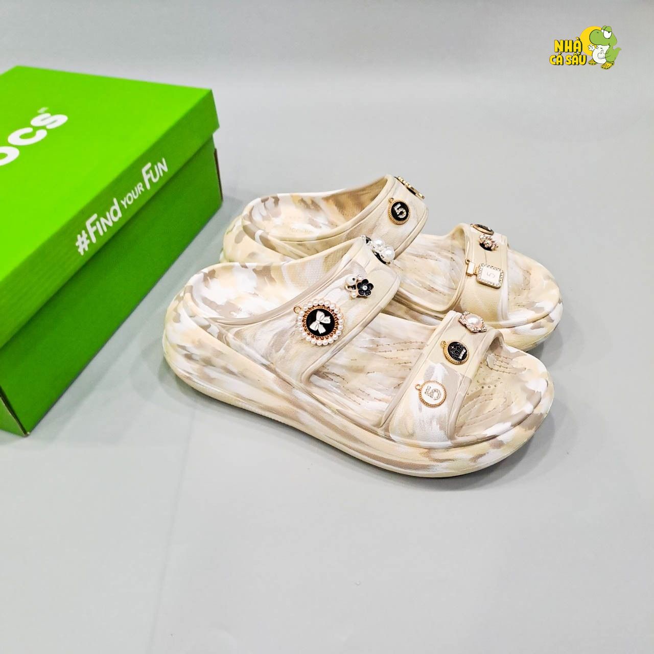  Dép đế xuồng cross crush vân đá nữ classic sandal high graphics 