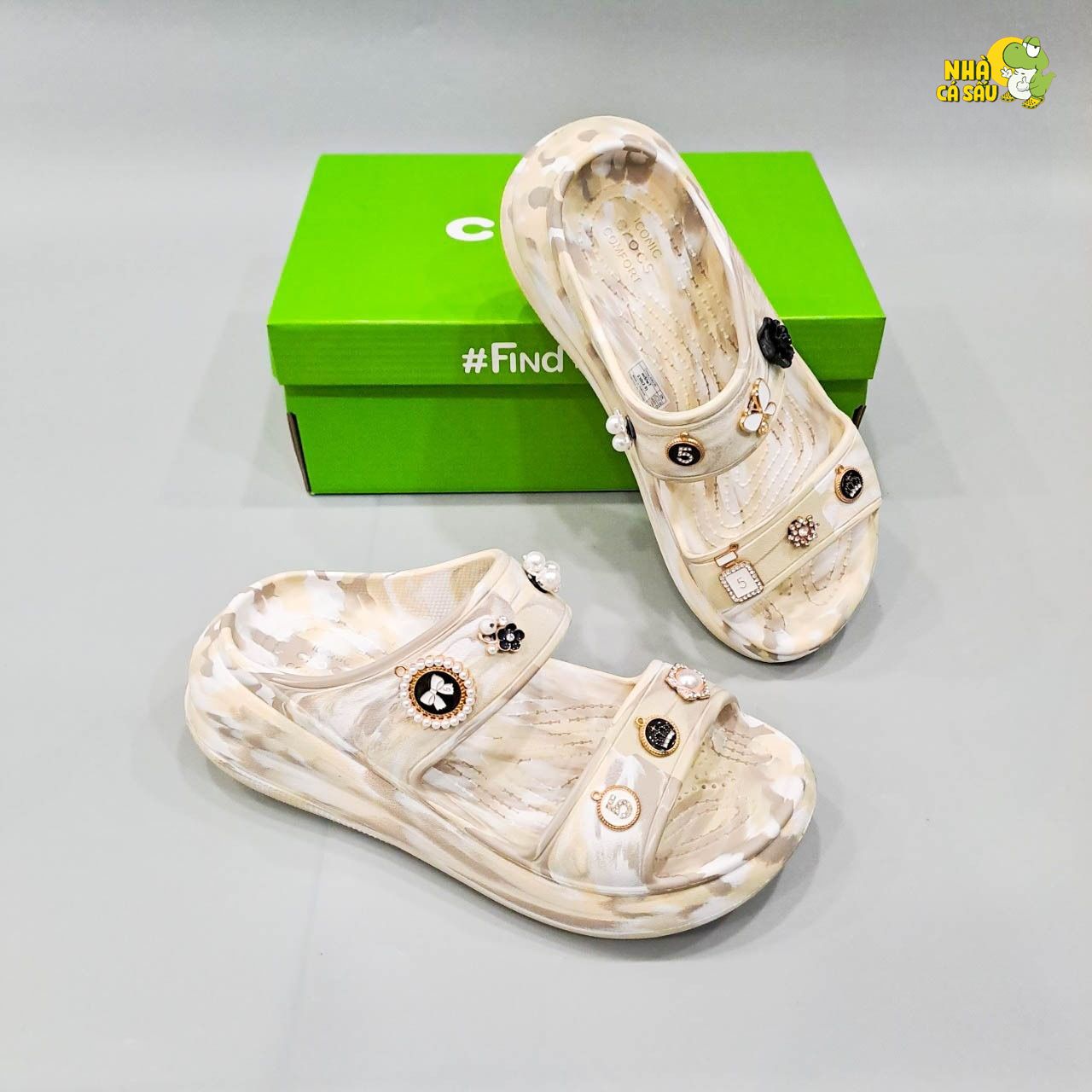  Dép đế xuồng cross crush vân đá nữ classic sandal high graphics 