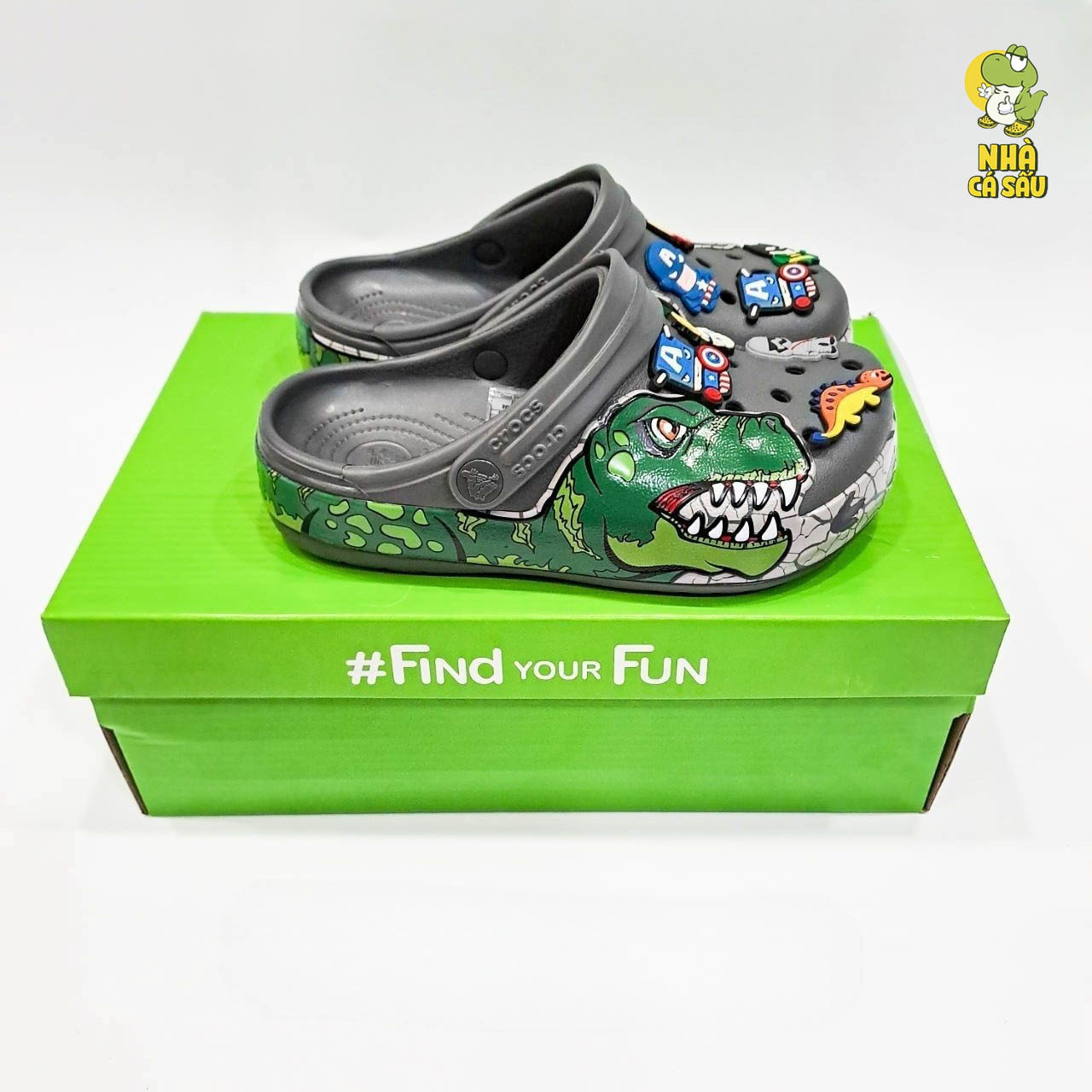 Dinosaur Fun Lab Lights Crocs Dép Sục Cross 3D Khủng Long Trẻ Em