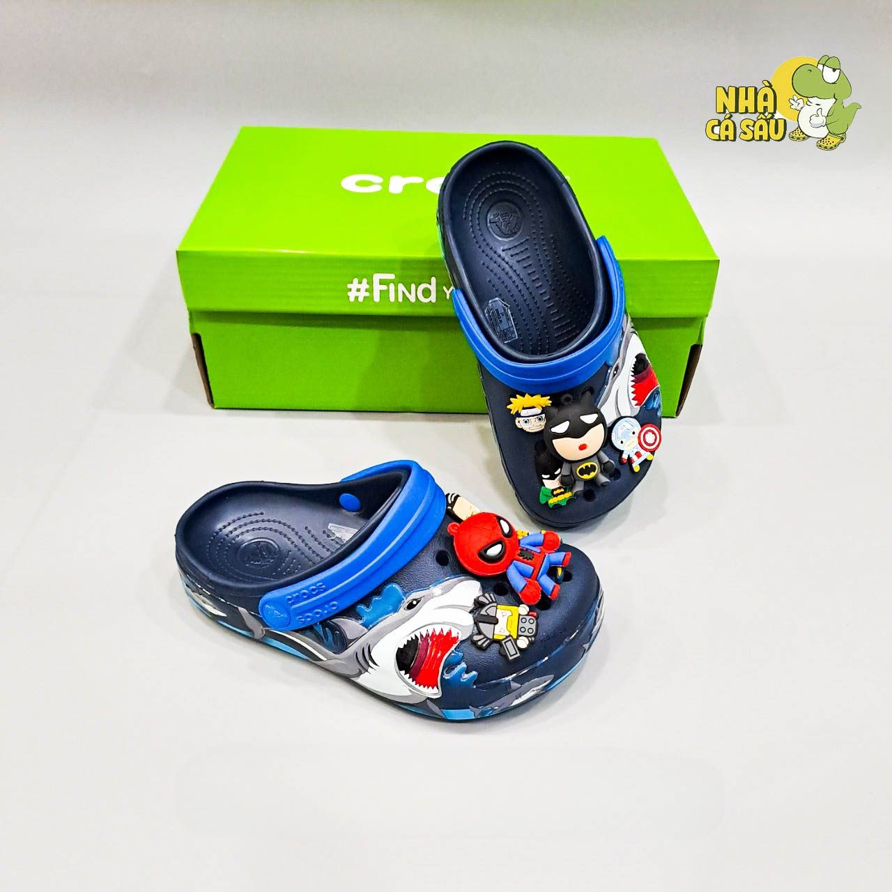  Dép sục cross 3D cá mập navy trẻ em 