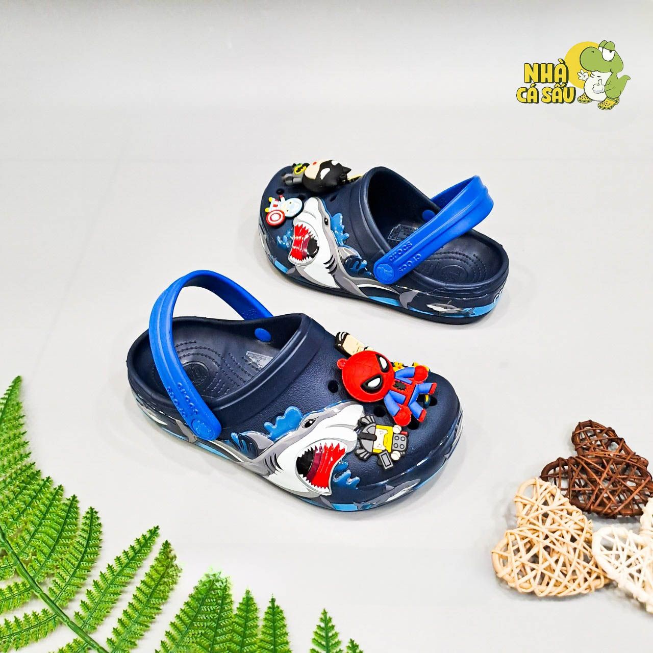  Dép sục cross 3D cá mập navy trẻ em 