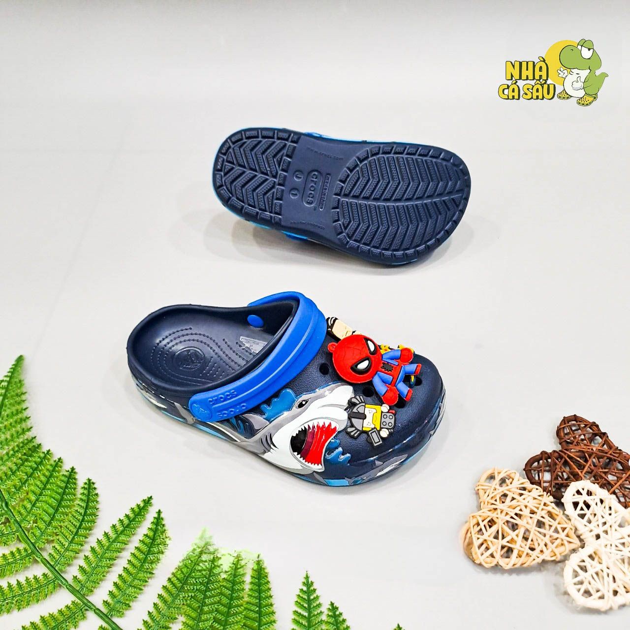  Dép sục cross 3D cá mập navy trẻ em 