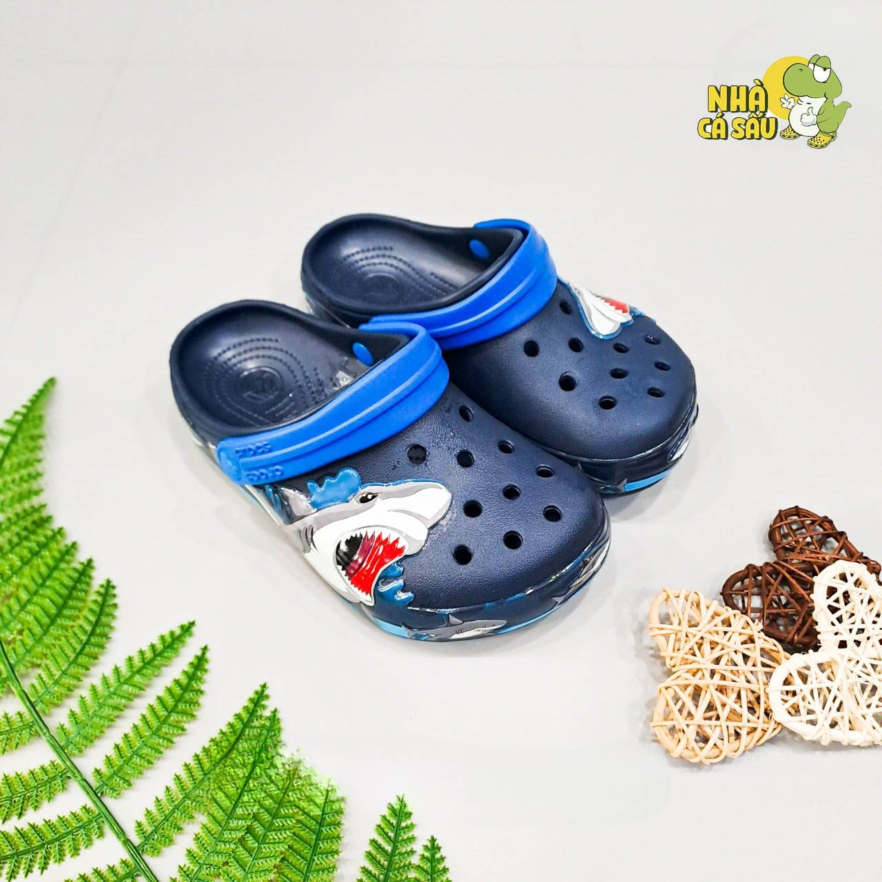  Dép sục cross 3D cá mập navy trẻ em 