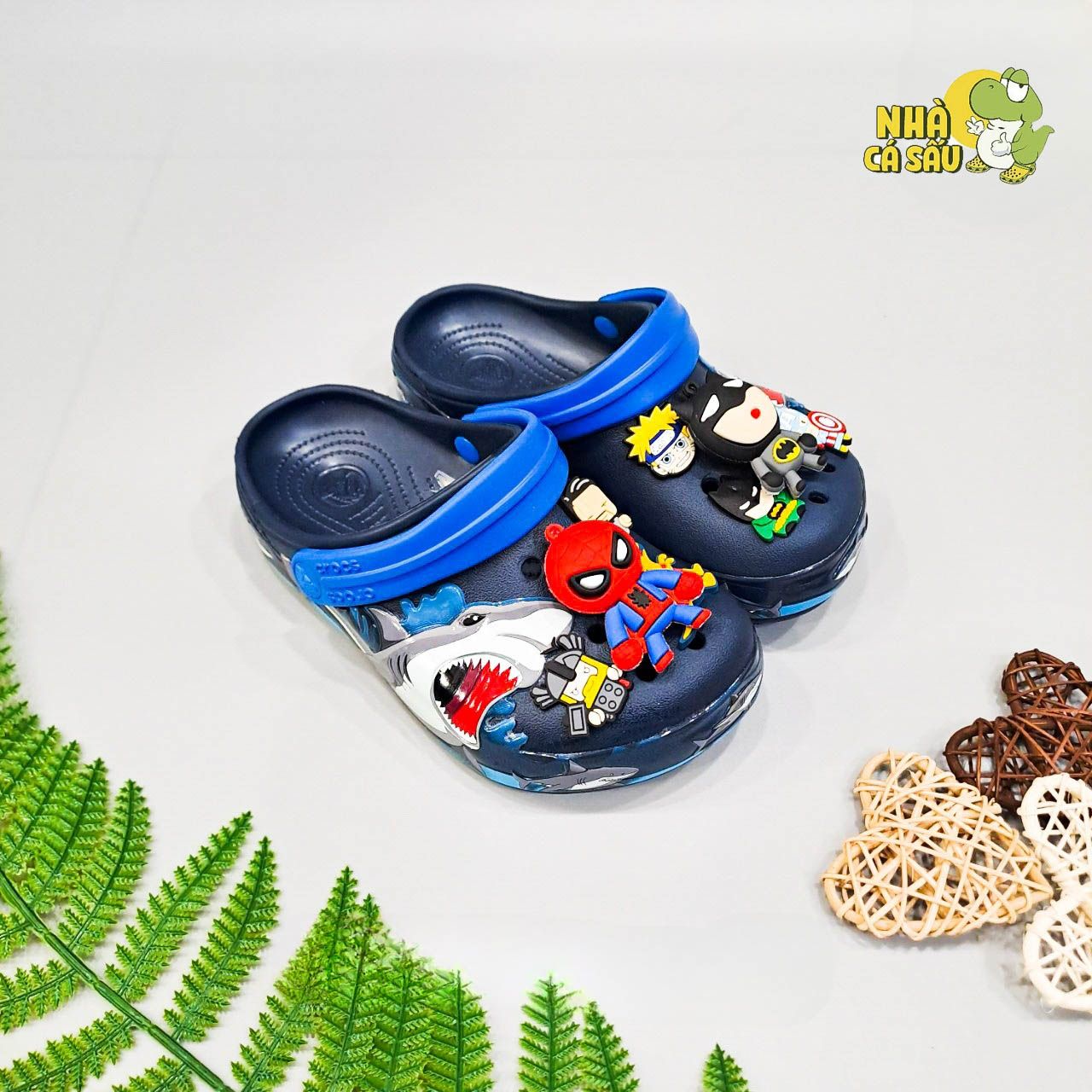  Dép sục cross 3D cá mập navy trẻ em 