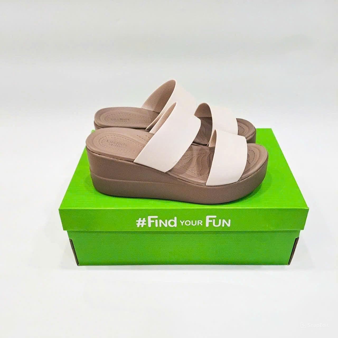  Dép xuồng hai quai ngang cross brooklyn Mid Wedge nữ đế cao 6 phân 