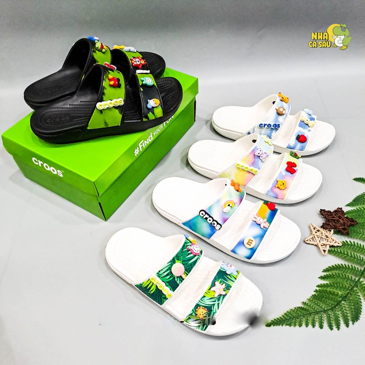  Dép cross hai quai ngang classic lỗ phun sơn nam nữ 