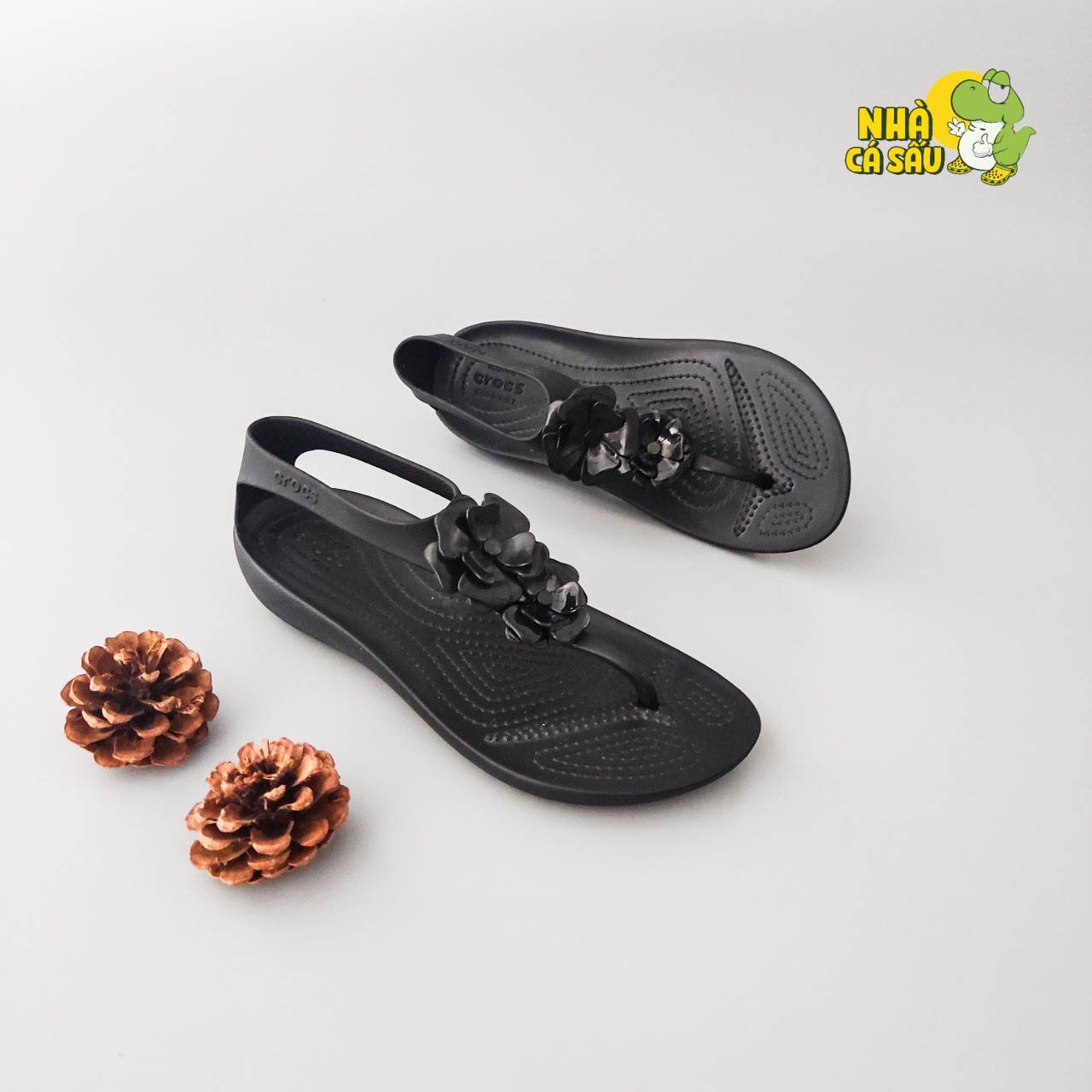  Sandal cross sexy đen hoa nhựa nữ chính hãng 