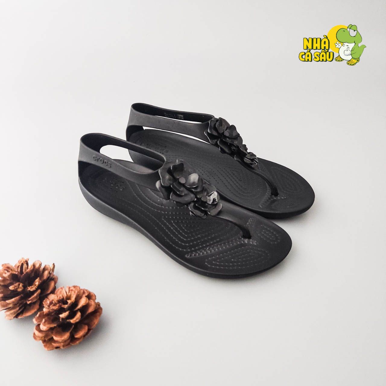  Sandal cross sexy đen hoa nhựa nữ chính hãng 