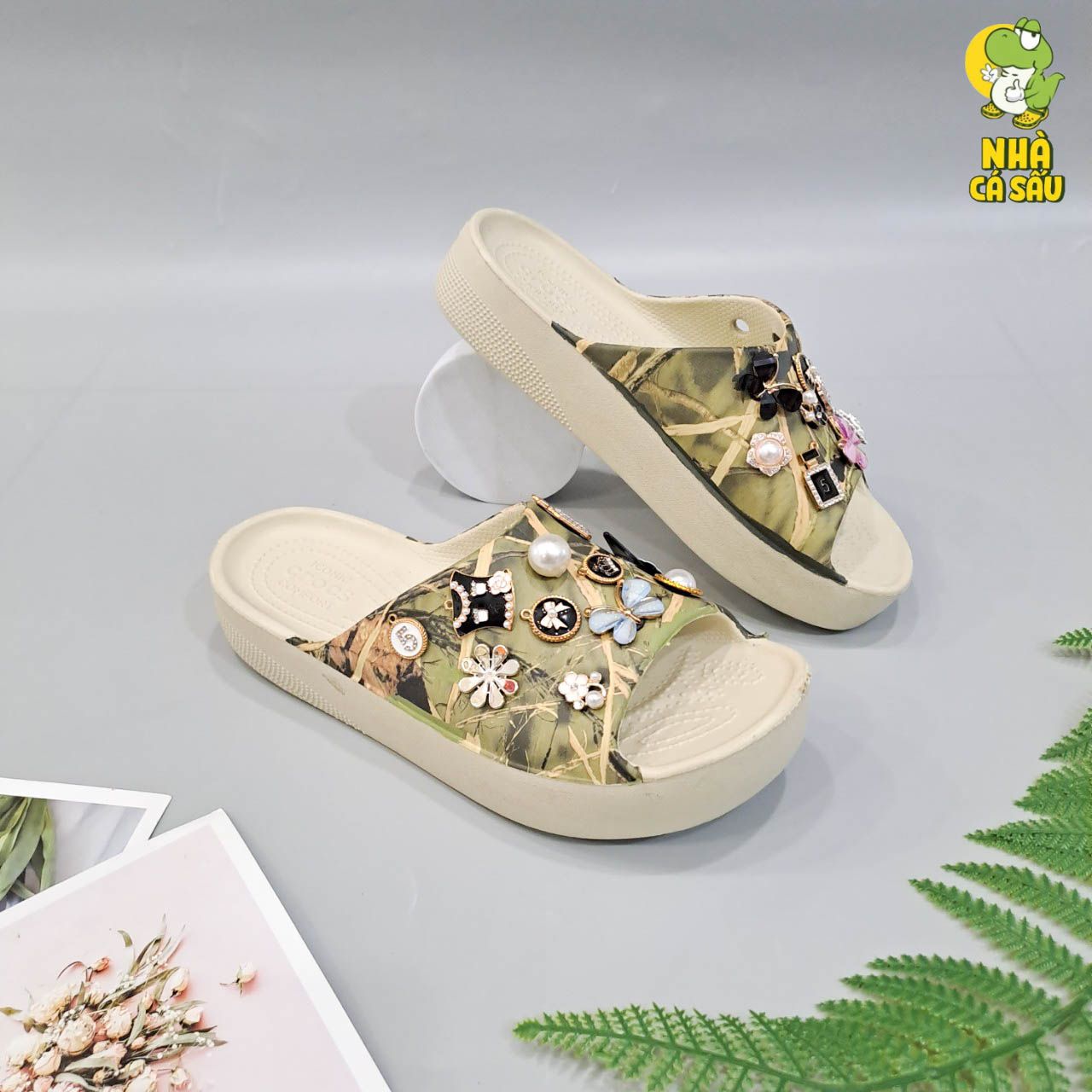  Dép quai ngang Dinas classic platform slide phun sơn nữ chính hãng 
